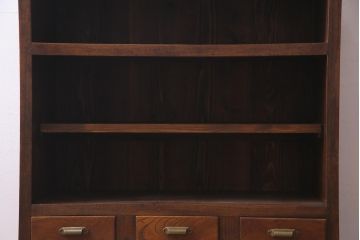 レトロ家具　モールガラス・当店オリジナルガラス入りのノスタルジックなキャビネット(収納棚、戸棚)(R-037433)