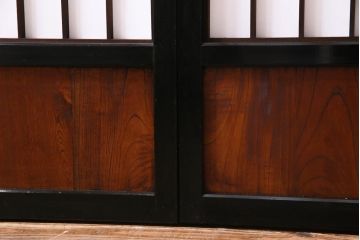 アンティーク家具　和製アンティーク　腰板ケヤキ材　黒塗りの枠がモダンな障子戸4枚セット(引き戸、建具)(R-037440)