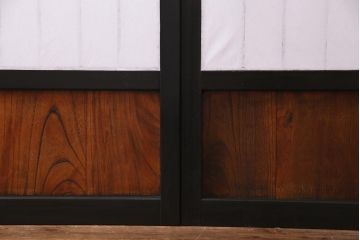 アンティーク家具　和製アンティーク　腰板ケヤキ材　黒塗りの枠がモダンな障子戸4枚セット(引き戸、建具)(R-037440)