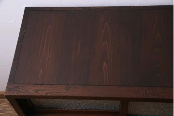 アンティーク家具　ダイヤガラス入り　前面ケヤキ材　黒柿がアクセントの茶棚(収納棚、戸棚)(R-037444)
