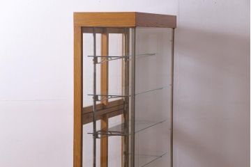 レトロ家具　ナラ材　パンケースとして使われていた木の魅力たっぷりのガラスケース(ショーケース、陳列棚)(R-037445)