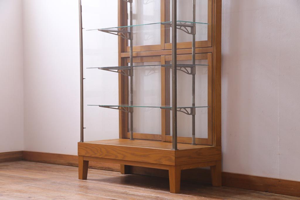 レトロ家具　ナラ材　パンケースとして使われていた木の魅力たっぷりのガラスケース(ショーケース、陳列棚)(R-037445)