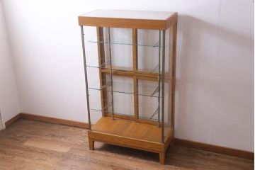 レトロ家具　ナラ材　パンケースとして使われていた木の魅力たっぷりのガラスケース(ショーケース、陳列棚)(R-037445)