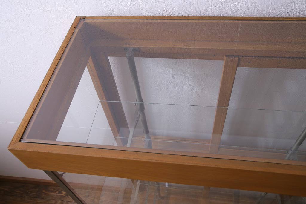 レトロ家具　ナラ材　パンケースとして使われていた木の魅力たっぷりのガラスケース(ショーケース、陳列棚)(R-037445)