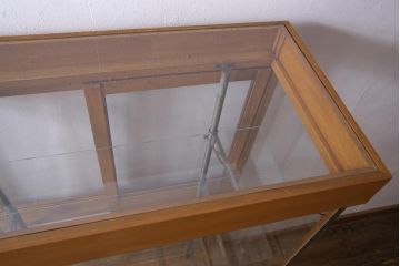 レトロ家具　ナラ材　パンケースとして使われていた木の魅力たっぷりのガラスケース(ショーケース、陳列棚)(R-037445)