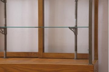 レトロ家具　ナラ材　パンケースとして使われていた木の魅力たっぷりのガラスケース(ショーケース、陳列棚)(R-037445)