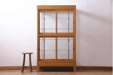 レトロ家具　ナラ材　パンケースとして使われていた木の魅力たっぷりのガラスケース(ショーケース、陳列棚)(R-037445)
