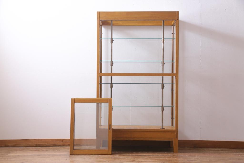 レトロ家具　ナラ材　パンケースとして使われていた木の魅力たっぷりのガラスケース(ショーケース、陳列棚)(R-037445)