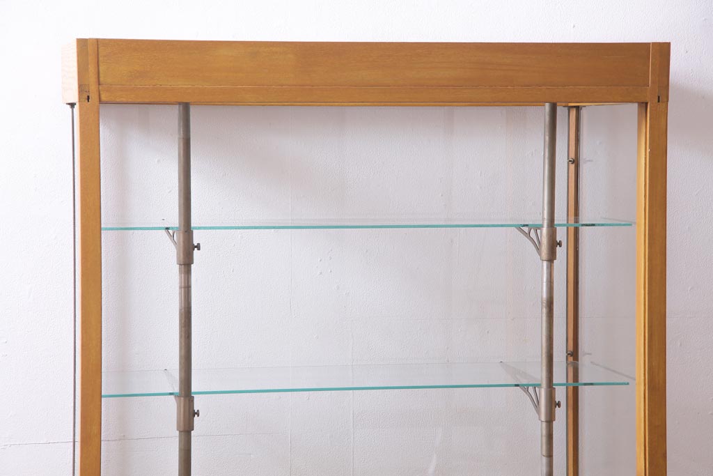 レトロ家具　ナラ材　パンケースとして使われていた木の魅力たっぷりのガラスケース(ショーケース、陳列棚)(R-037445)