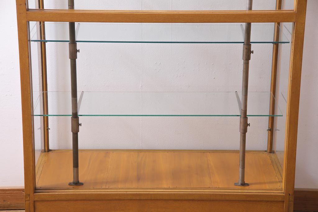 レトロ家具　ナラ材　パンケースとして使われていた木の魅力たっぷりのガラスケース(ショーケース、陳列棚)(R-037445)