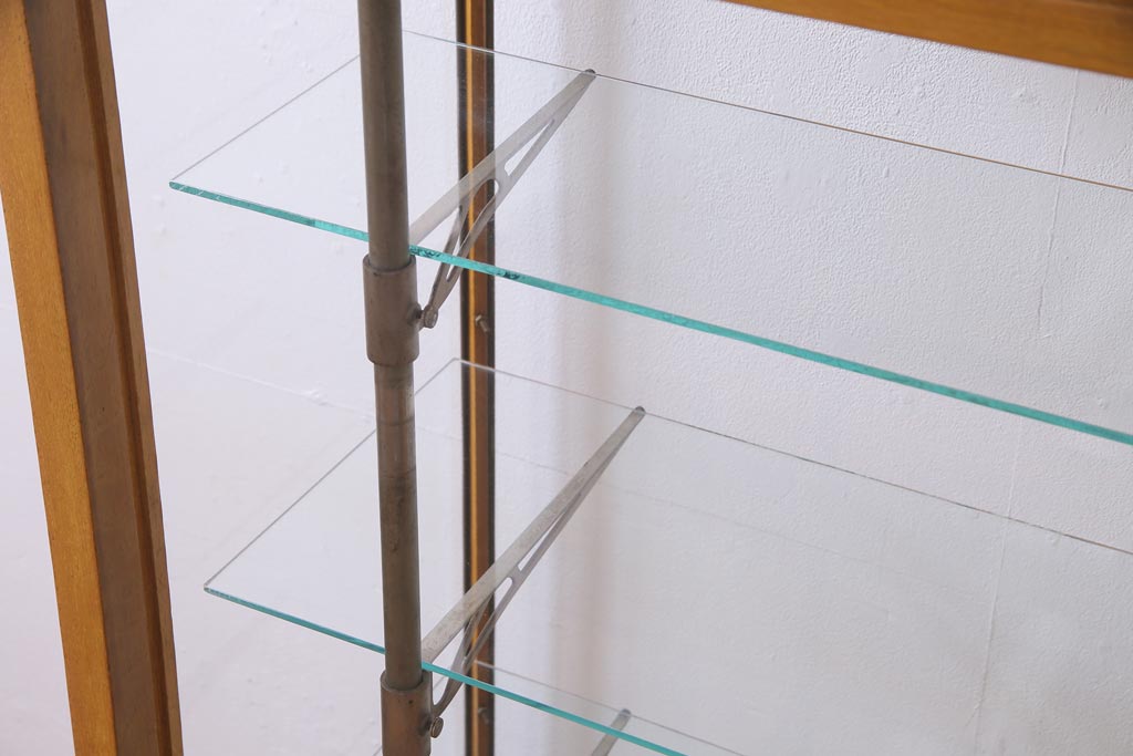 レトロ家具　ナラ材　パンケースとして使われていた木の魅力たっぷりのガラスケース(ショーケース、陳列棚)(R-037445)