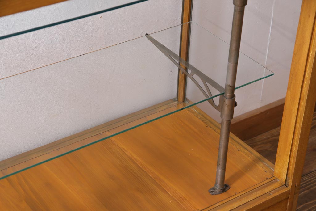 レトロ家具　ナラ材　パンケースとして使われていた木の魅力たっぷりのガラスケース(ショーケース、陳列棚)(R-037445)