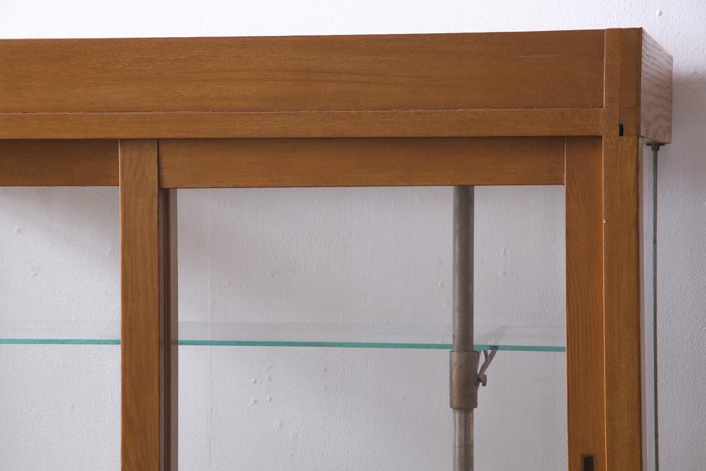 レトロ家具　ナラ材　パンケースとして使われていた木の魅力たっぷりのガラスケース(ショーケース、陳列棚)(R-037445)