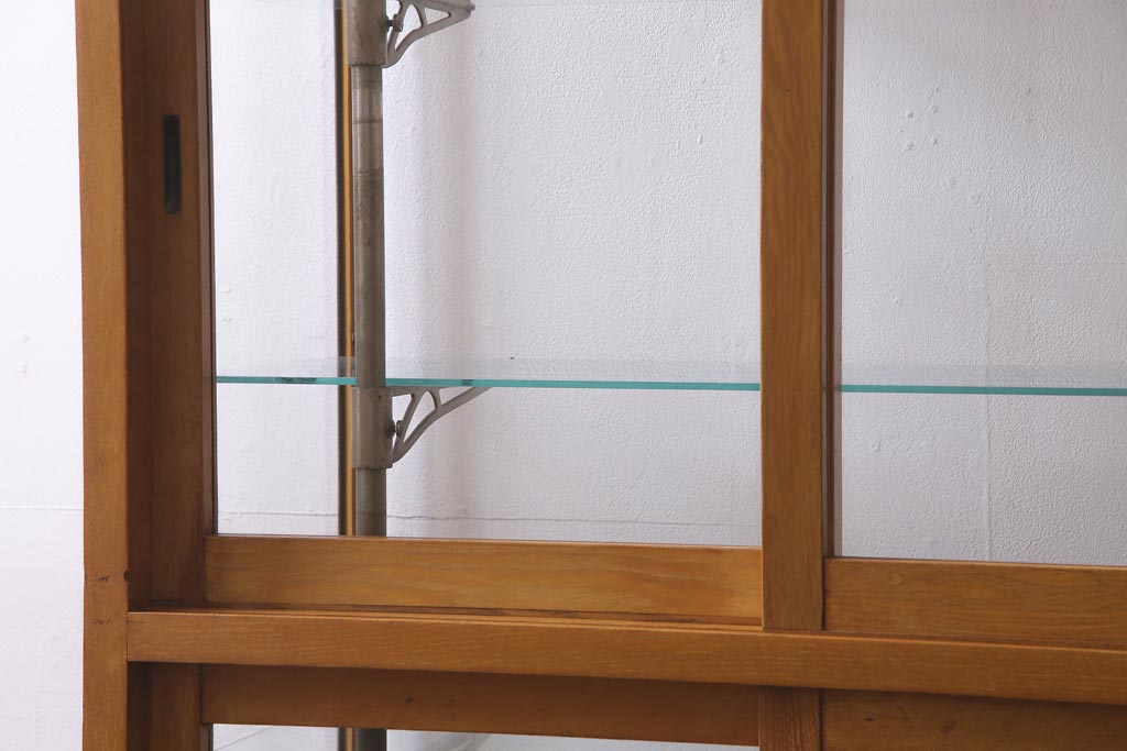 レトロ家具　ナラ材　パンケースとして使われていた木の魅力たっぷりのガラスケース(ショーケース、陳列棚)(R-037445)