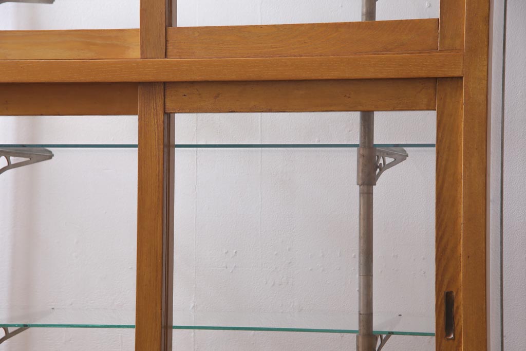 レトロ家具　ナラ材　パンケースとして使われていた木の魅力たっぷりのガラスケース(ショーケース、陳列棚)(R-037445)