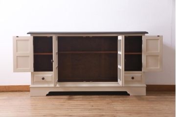 当店ペイント家具　北海道民芸家具　レトロな色合いのキャビネット(サイドボード、リビングボード、収納棚)(R-037453)