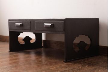 レトロ家具　昭和期　透かし彫りが印象的な文机(座机、ローテーブル)(R-037455)