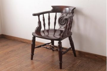 中古　松本民芸家具　ケヤキ材ラッカー仕上げ　ホイールバック　大キャプテンチェア(ウィンザーチェア、アームチェア、椅子、ウインザーチェア)(R-037458)