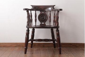 中古　松本民芸家具　ケヤキ材ラッカー仕上げ　ホイールバック　大キャプテンチェア(ウィンザーチェア、アームチェア、椅子、ウインザーチェア)(R-037458)