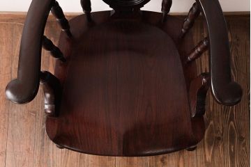 中古　松本民芸家具　ケヤキ材ラッカー仕上げ　ホイールバック　大キャプテンチェア(ウィンザーチェア、アームチェア、椅子、ウインザーチェア)(R-037458)