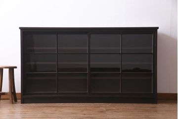 ラフジュ工房オリジナル　アンティーク建具リメイク　シンプルなガラス戸のサイドボード(キャビネット、収納棚、戸棚)(R-037460)