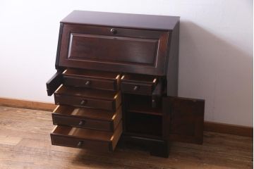 中古　北海道民芸家具　上質な作りが魅力のライティングビューロー(机、在宅ワーク、在宅用引き出し、ワークデスク)(定価約34万円)(R-037463)