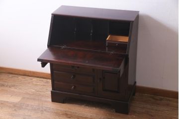 中古　北海道民芸家具　上質な作りが魅力のライティングビューロー(机、在宅ワーク、在宅用引き出し、ワークデスク)(定価約34万円)(R-037463)