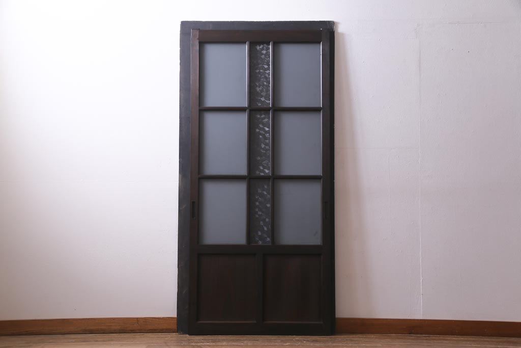 アンティーク建具　和製アンティーク　大正昭和期　デザインガラスが目を引くガラス戸1枚(R-037468)
