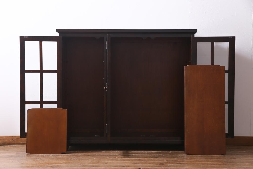 当店リメイク　民芸家具　北海道民芸家具　天板・丸脚付リメイクキャビネット(サイドボード、収納棚)(R-037473)