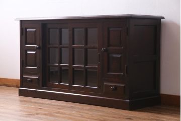 中古　北海道民芸家具　HM135　シックな雰囲気漂うサイドボード(リビングボード、キャビネット、収納棚)(定価約27万円)(R-037474)