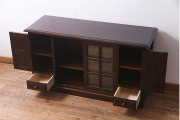 中古　北海道民芸家具　HM135　シックな雰囲気漂うサイドボード(リビングボード、キャビネット、収納棚)(定価約27万円)(R-037474)