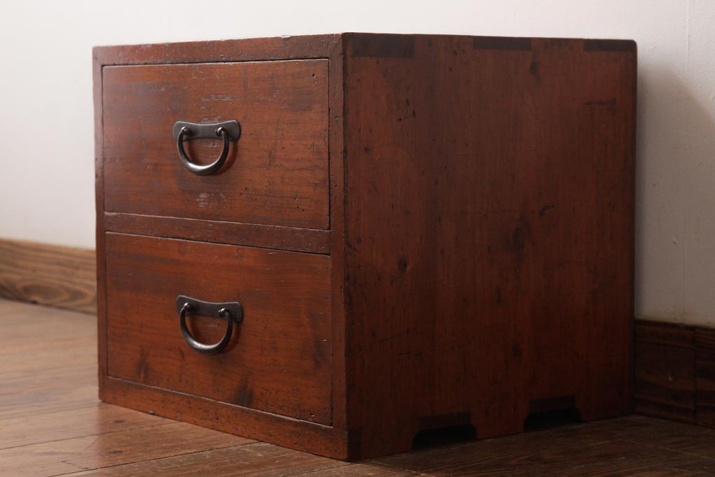 アンティーク家具　和製アンティーク　ヒノキ材の味わいが魅力的な小引き出し(小物収納)(R-037476)