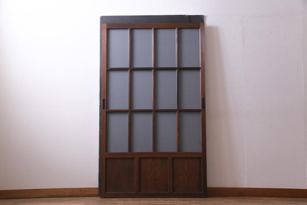 レトロ家具　すりガラス入り　味のある大振りなガラス戸1枚(引き戸、建具)(R-037482)