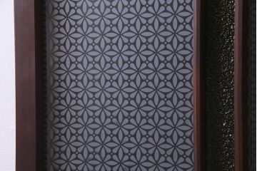 アンティーク建具　レトロ　大正昭和初期　当時物色ガラス入り　ガラス戸(引き戸)2枚セット(R-037486)