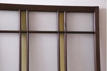アンティーク建具　レトロ　大正昭和初期　当時物色ガラス入り　ガラス戸(引き戸)2枚セット(R-037486)