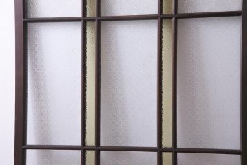アンティーク建具　レトロ　大正昭和初期　当時物色ガラス入り　ガラス戸(引き戸)2枚セット(R-037486)
