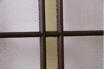 アンティーク建具　レトロ　大正昭和初期　当時物色ガラス入り　ガラス戸(引き戸)2枚セット(R-037486)