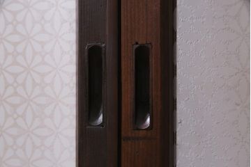 アンティーク建具　レトロ　大正昭和初期　当時物色ガラス入り　ガラス戸(引き戸)2枚セット(R-037486)