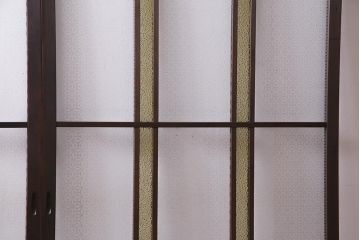 アンティーク建具　レトロ　大正昭和初期　当時物色ガラス入り　ガラス戸(引き戸)2枚セット(R-037486)