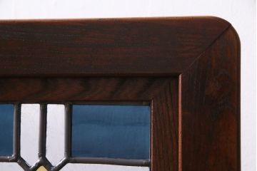 アンティーク家具　ラフジュ工房オリジナルステンドグラス　和製アンティーク　明治期　総ケヤキ材　色ガラス・結霜ガラス入り　ステンドグラスがお洒落なリメイク衝立(パーテーション)(R-037492)