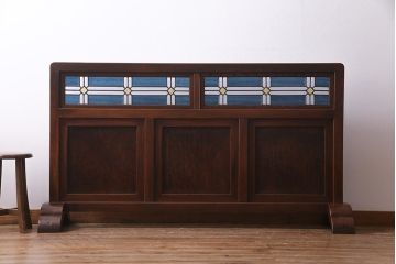アンティーク家具　ラフジュ工房オリジナルステンドグラス　和製アンティーク　明治期　総ケヤキ材　色ガラス・結霜ガラス入り　ステンドグラスがお洒落なリメイク衝立(パーテーション)(R-037492)