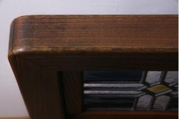 アンティーク家具　ラフジュ工房オリジナルステンドグラス　和製アンティーク　明治期　総ケヤキ材　色ガラス・結霜ガラス入り　ステンドグラスがお洒落なリメイク衝立(パーテーション)(R-037492)