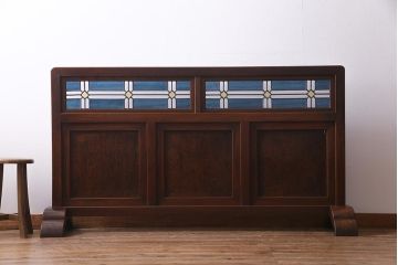アンティーク家具　ラフジュ工房オリジナルステンドグラス　和製アンティーク　明治期　総ケヤキ材　色ガラス・結霜ガラス入り　ステンドグラスがお洒落なリメイク衝立(パーテーション)(R-037492)