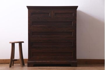 ビンテージ家具　松本民芸家具　503型　直線のデザインが目を引くチェスト(引き出し、衣装箪笥、整理箪笥)(定価約33万円)(R-037494)
