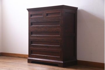 ビンテージ家具　松本民芸家具　503型　直線のデザインが目を引くチェスト(引き出し、衣装箪笥、整理箪笥)(定価約33万円)(R-037494)