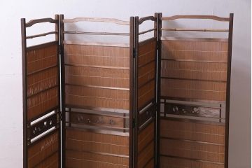 アンティーク雑貨　和製アンティーク　昭和中期　上品な和の佇まいの四連折り畳み式パーテーション(衝立、仕切り)(R-037507)