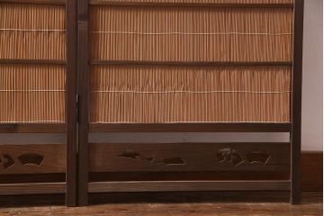 アンティーク雑貨　和製アンティーク　昭和中期　上品な和の佇まいの四連折り畳み式パーテーション(衝立、仕切り)(R-037507)