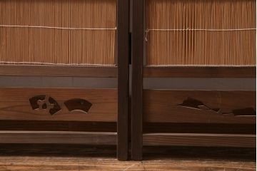 アンティーク雑貨　和製アンティーク　昭和中期　上品な和の佇まいの四連折り畳み式パーテーション(衝立、仕切り)(R-037507)