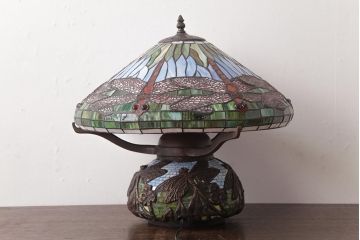 中古　ティファニーランプ風　ドラゴンフライ　ステンドグラスの卓上ライト(スタンド、照明)(R-037510)