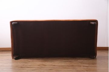 ヴィンテージ家具　フランスビンテージ　激レア!　本革　ユニークなデザインの2人掛けソファ(二人掛け、ラブソファ)(R-037512)